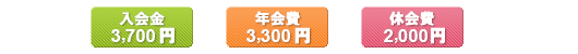 入会金3,700円　年会費3,300円　休会費2,000円